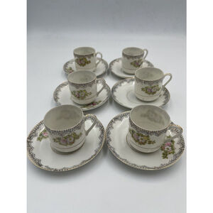 Vintage Set 6 Demitasse Cups With Matching Saucers Occupied Japan Signed KS